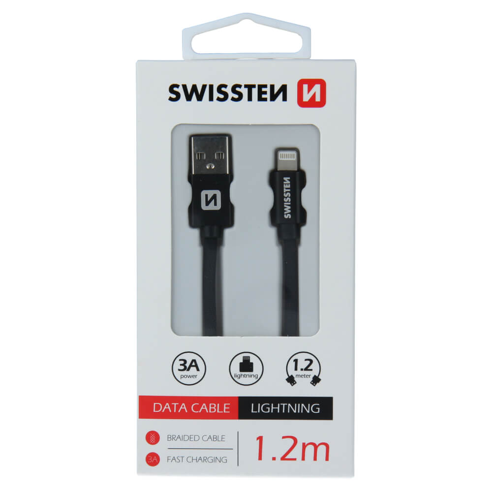 Textilný dátový kábel Swissten USB / LIGHTNING 1,2 M - čierny